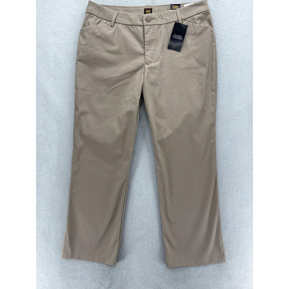 Lee Wrinkle Free Straight Chino Pants Womens 14P Petite Beige Twill Stretch NWT